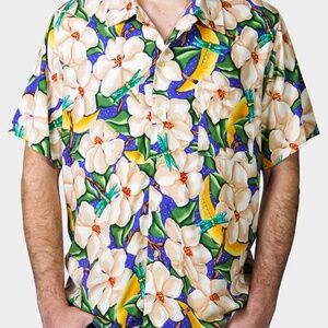 BayouWear HowAhYa Hawaiian Shirt (Medium) - Moonlit Magnolias